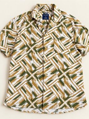 TRUST Men’s Geometric Abstract Print Short Sleeve Button Down Shirt M